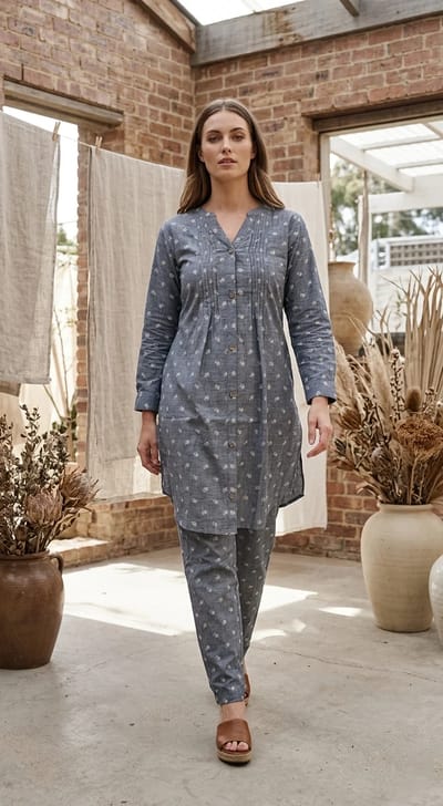 Grey Co-ord Set featuring a Small White Floral Print