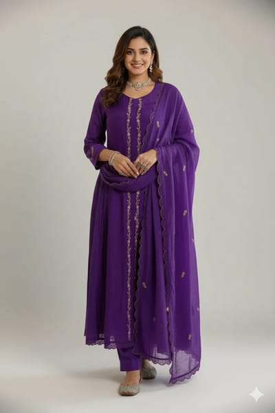 Ivory Mul Chanderi Salwar with Gold Sequin Yoke purple colour 