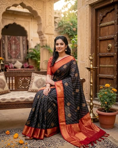 Black and Red Banarasi Saree
