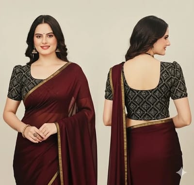 Black Ajrakh Print Cotton Blouse with Puff Sleeves and Deep U-Back