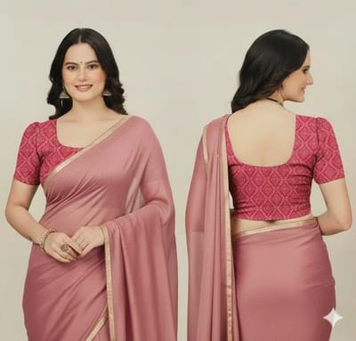 Pink Geometric Ajrakh Print Cotton Blouse with Puff Sleeves and Deep U-Back