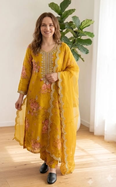 Mustard Yellow Embroidered Salwar Suit
