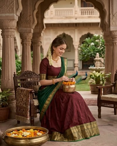 Kanji Cotton Forest Green Dhavani