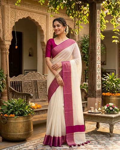 Trending Wine Border Mulcotton Saree