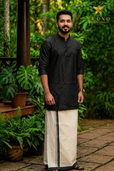 Black silk premium Kurtha and dhothi combo