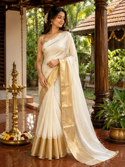 Big boarder Kerala traditional Mulcotton saree