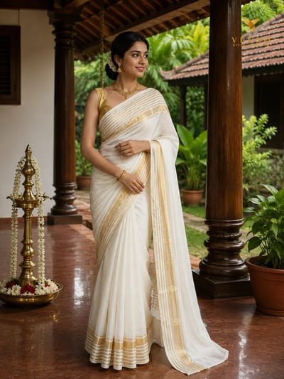 Kerala gold boarder Mulcotton saree