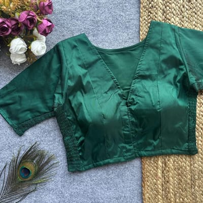 Silk Side Stretchable Blouse Bottle Green