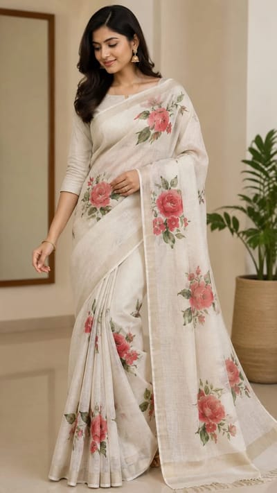 Tissue saree with rose flowers motives