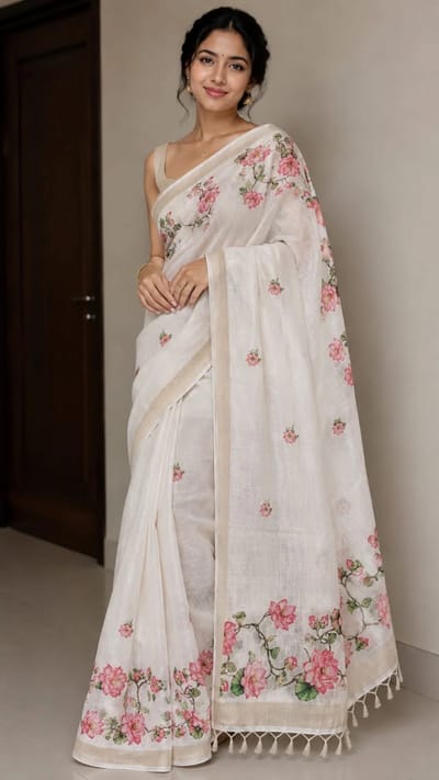 Tissue sarees with lotus motive