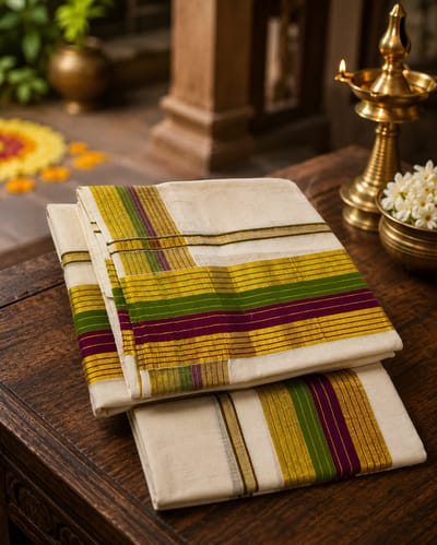 Tissue  set mundu Green & Purple
