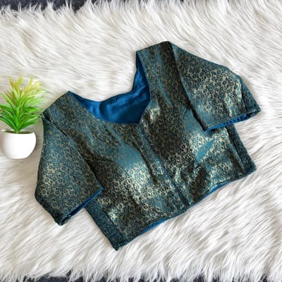 Stretchable Teal Blue Floral Bouquet Blouse