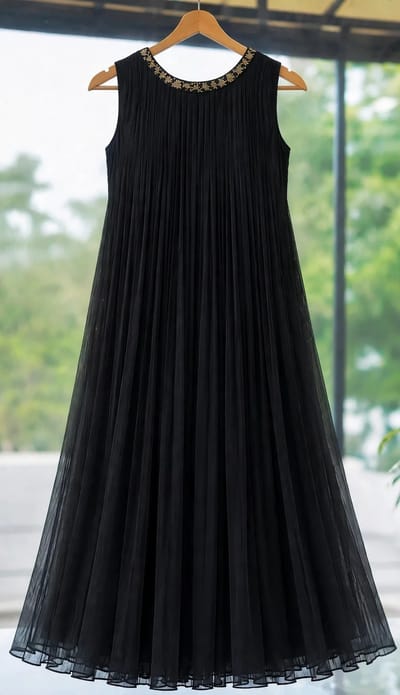 Trending black Pleated Salwar with Golden Hand Works!