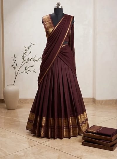 Premium Kanji Cottan Coffee Brown Stitched Dawani