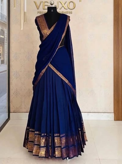 Royal Navy Blue Kanji Silk Stitched Dawani