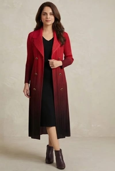 Ruby Red to Deep Wine Long Stretchable Blazer Set 