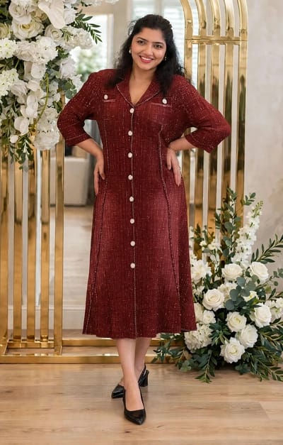 Premium Textured Burgudy Shirt dress