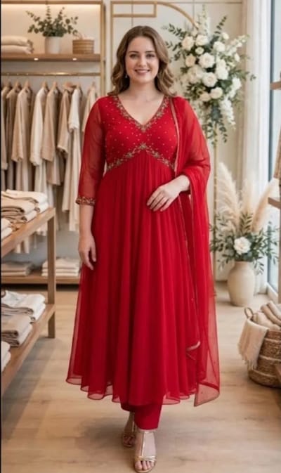 Red Georgette Alia-Cut Anarkali Suit Set