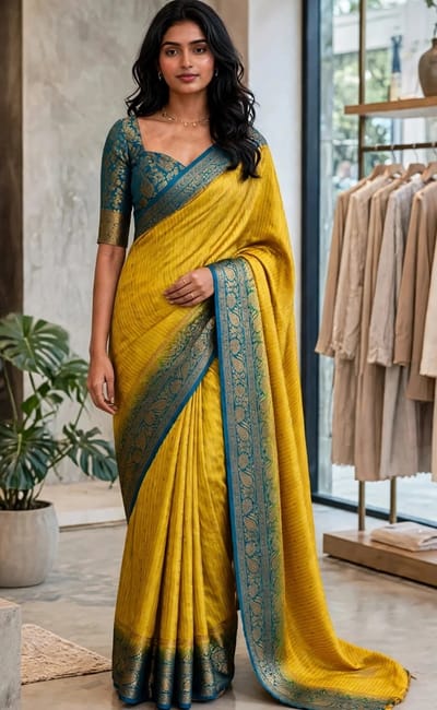 Mustard Yellow Banarasi Saree with Brocade Blouse