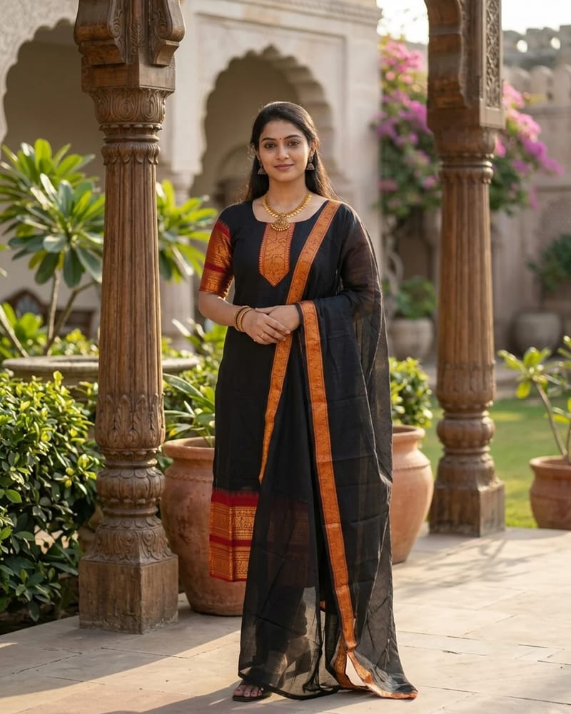 Elegant Black Anarkali with Red Accents