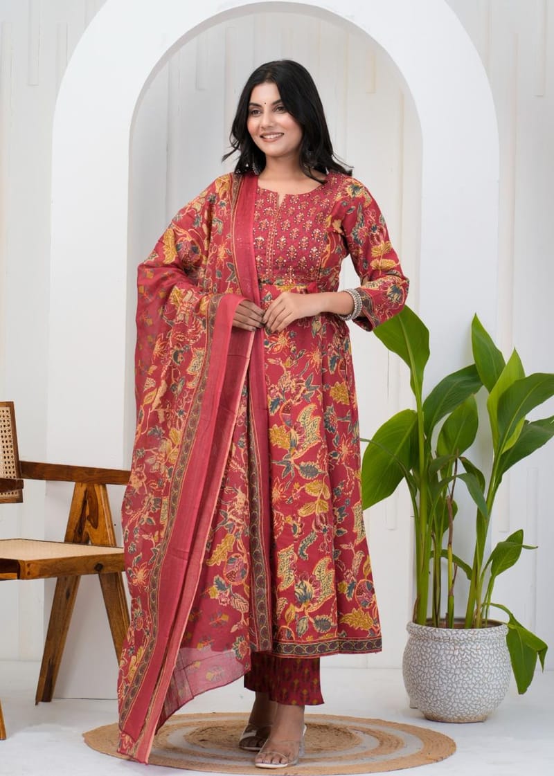 Ruby Blossom Printed & Embroidered Kurta Set - Image 3