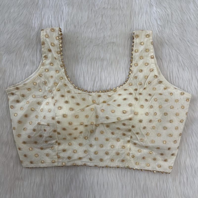 Elegant Cream & Gold Butti Print Saree Blouse - Image 2
