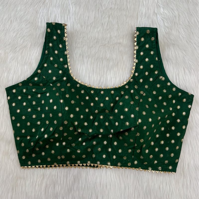 Dark Green Butti Print Sleeveless Saree Blouse - Image 2
