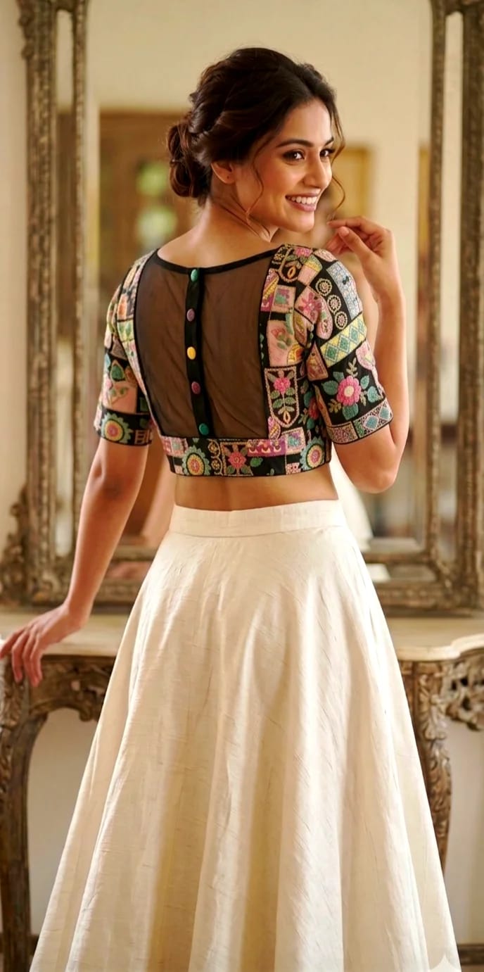 Black Embroidered Patchwork Readymade Blouse
