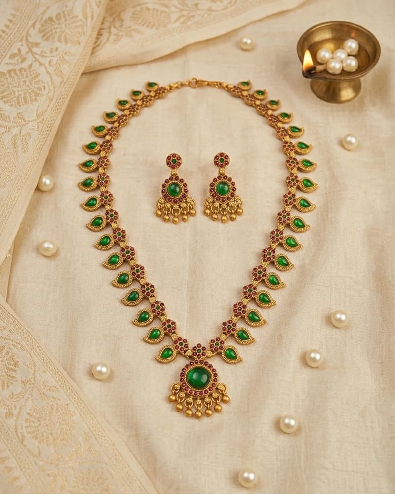 Mango Design Emerald & Ruby Necklace Set