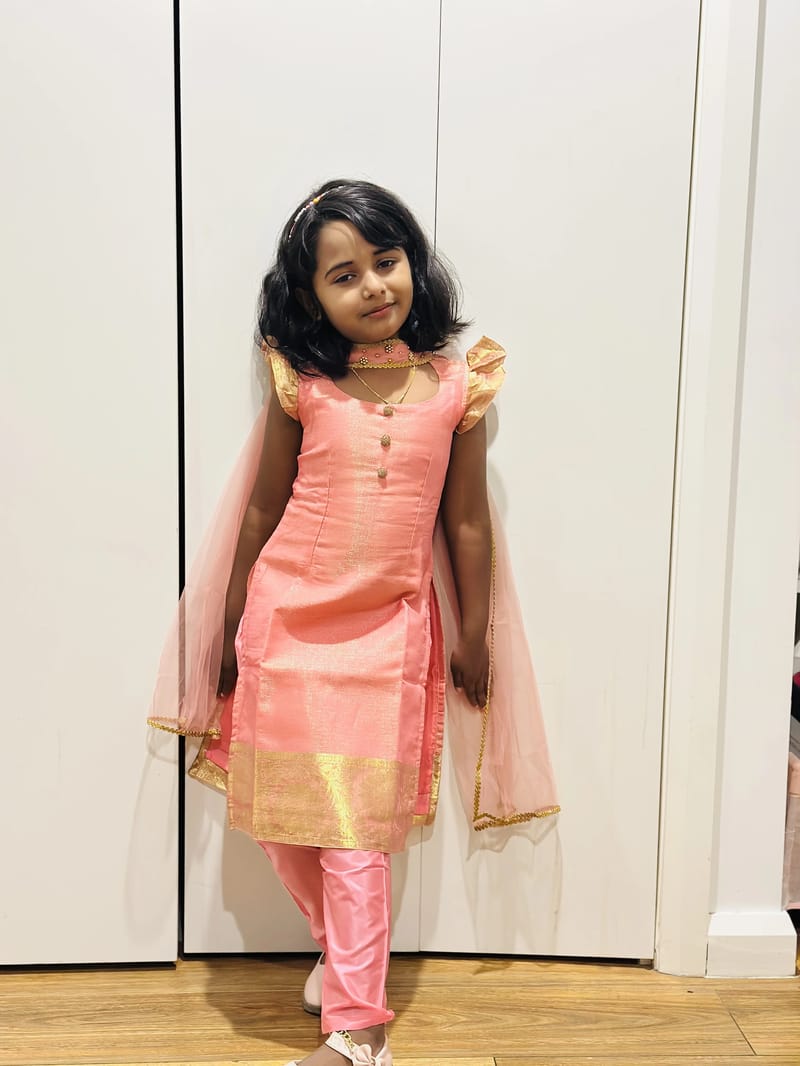  Girls' Pink and Gold Salwar Suit - Image 2