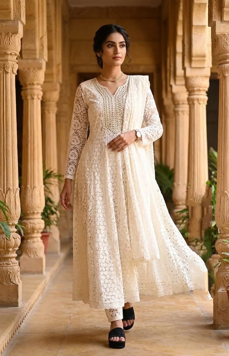  White Lace Anarkali Salwar Suit - Image 2