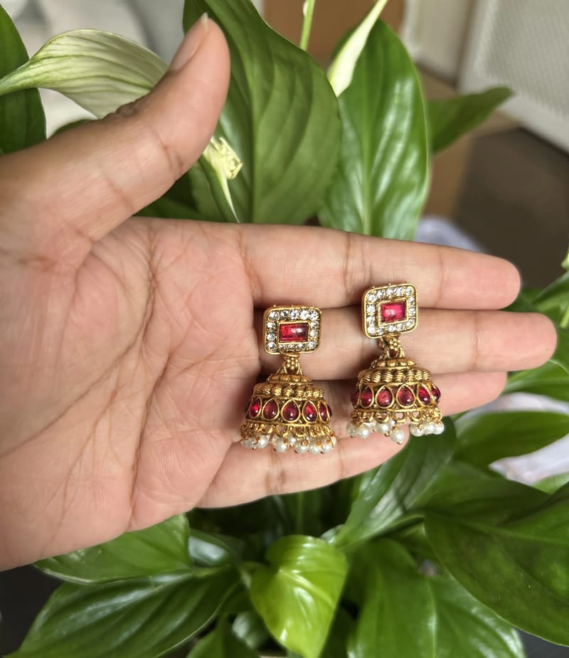 Ruby Stone Choker with Jhumkas - Image 2