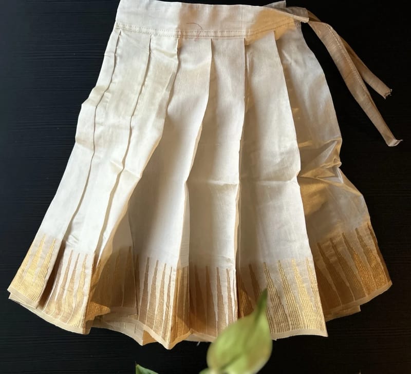 Kids Purple and Gold Striped Blouse and Cream Skirt with Gold Zari Border - Image 3