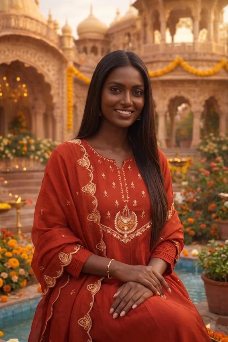 Rust Red Mul Chanderi Anarkali Suit with Sequin Work - Image 3
