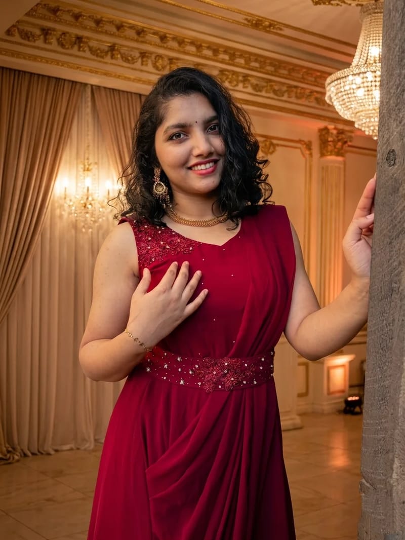 Maroon Georgette Party Wear Single-Piece Saree Gown - Image 3