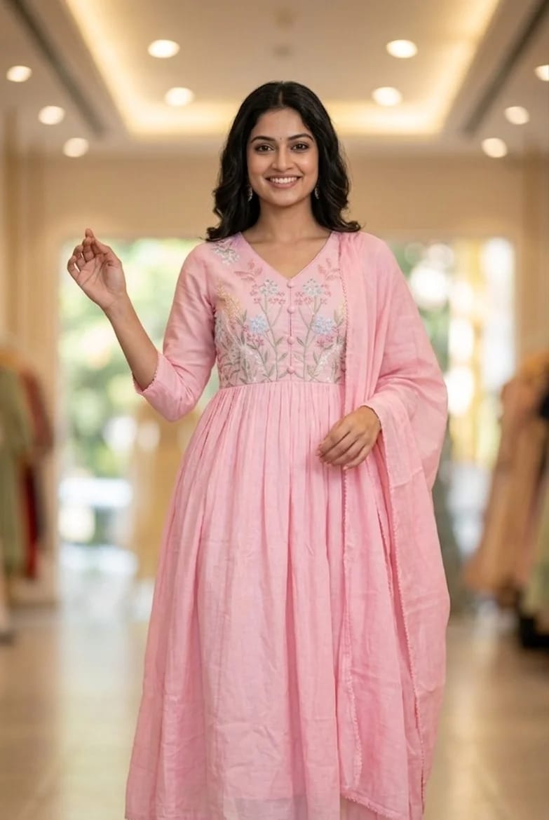 Pink Color Mul Cotton 3 Piece kurti set  - Image 2