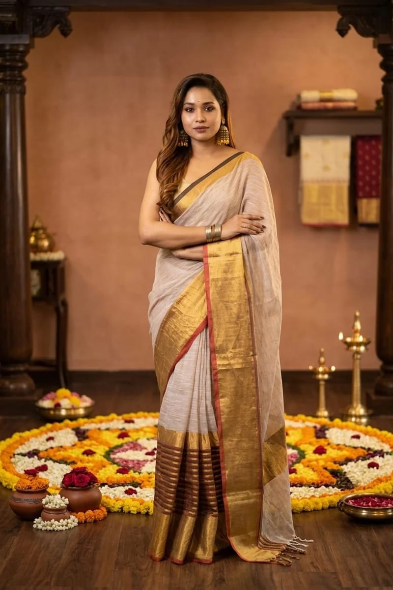 Mul Cotton Golden Border Set Saree