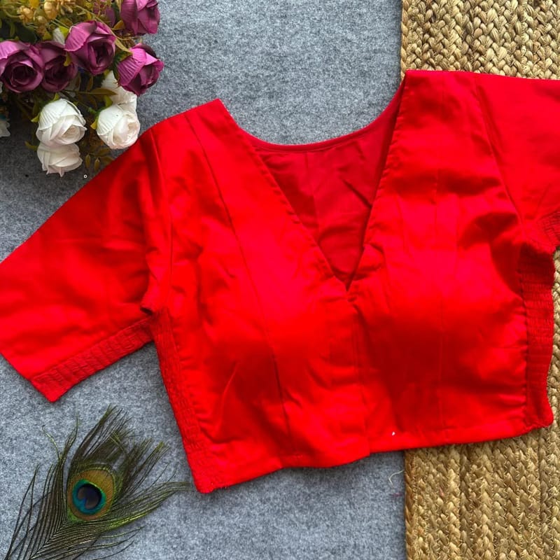 Silk Side Stretchable Blouse Red