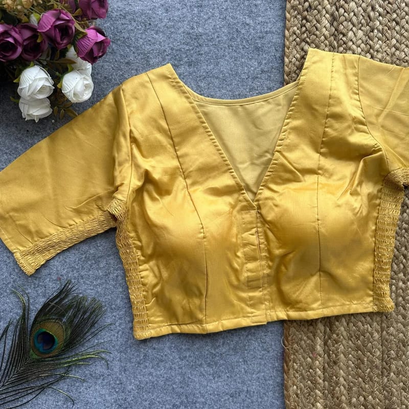 Silk Side Stretchable Blouse Mustard Yellow