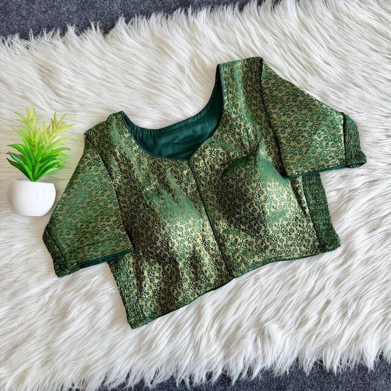 Stretchable Bottle Green Floral Bouquet Blouse