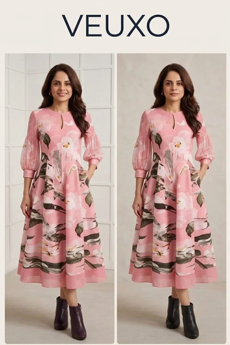 Elegant Pastel Pink Floral Dancing dress in Imported Fabric - Image 2