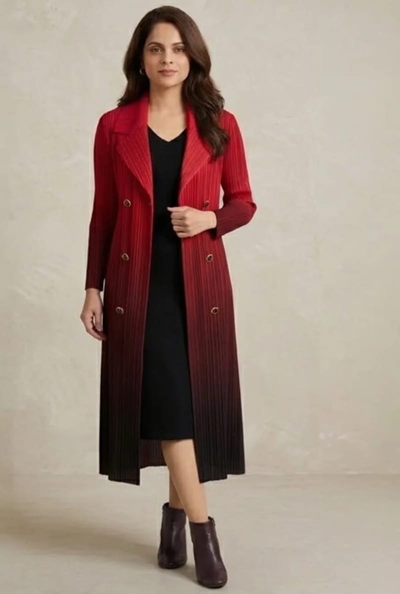 Ruby Red to Deep Wine Long Stretchable Blazer Set 