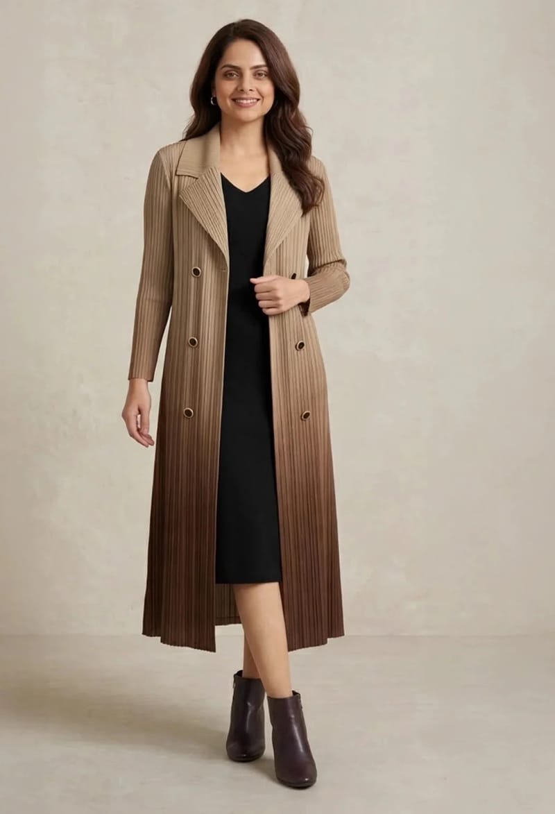 Biege to Dark Brown Long Stretchable Blazer Set