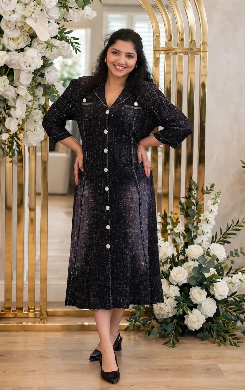 Premium Textured Black Shirt dress