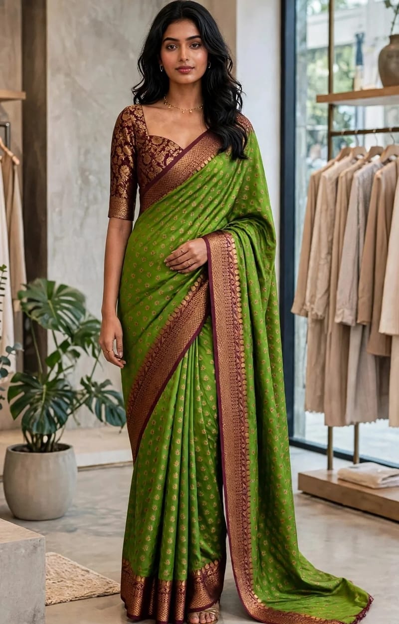 Leaf Green Banarasi Saree with Brocade Blouse