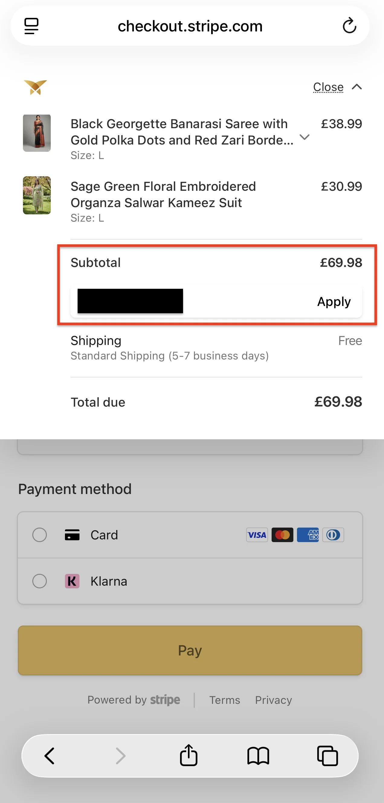 Enter the promo code and apply - Mobile