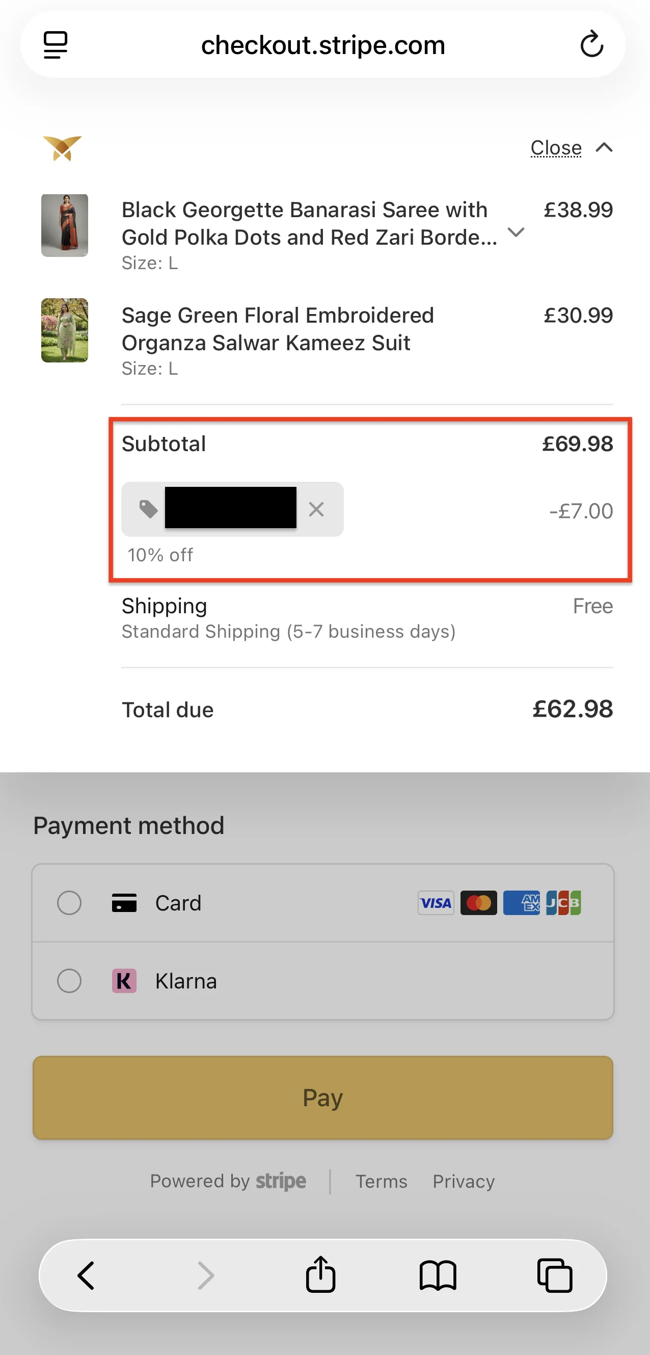 Successfully applied promo code - Mobile