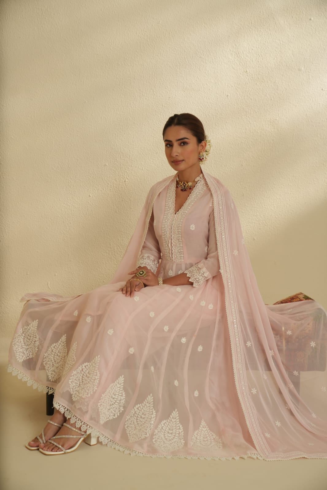 Blush Pink Embroidered Anarkali Set