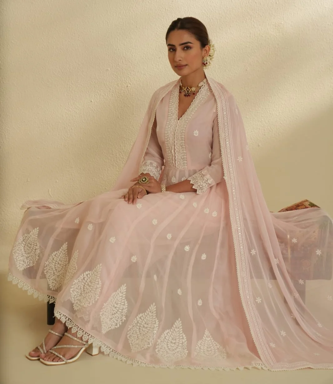 Blush Pink Embroidered Anarkali Set