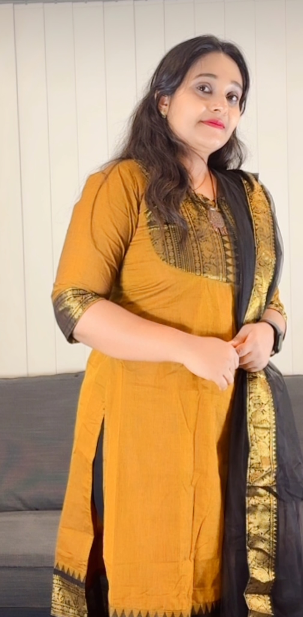 Mustard Gold Anarkali Suit with Black Dupatta